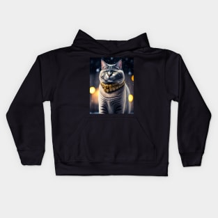 Golden Beauty: A British Shorthair Dazzles in a Winter Wonderland Kids Hoodie